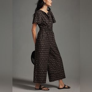 NWT Medium Anthropologie Somerset  Jumpsuit Black Motif Wide Leg
